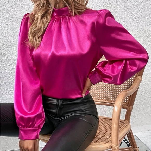New Hot pink long sleeve top blouse - Picture 5 of 7